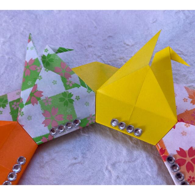 折り紙お正月リース＊鶴・ビタミンカラー ハンドメイドのフラワー/ガーデン(リース)の商品写真