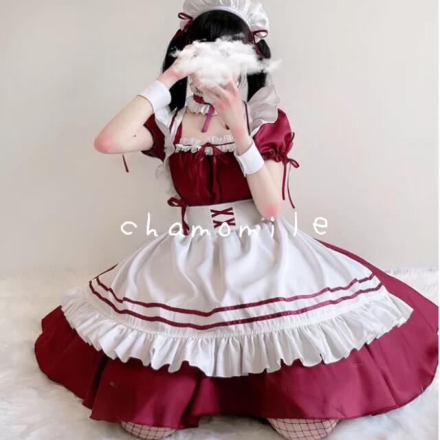 L〜LL メイド服  ロリータ　赤　レッド　コスプレ　サンタ　クリスマス　 エンタメ/ホビーのコスプレ(衣装一式)の商品写真