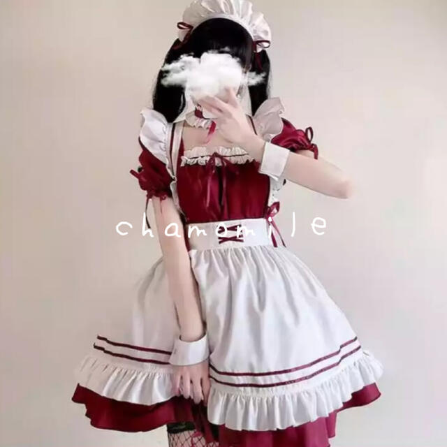 L〜LL メイド服  ロリータ　赤　レッド　コスプレ　サンタ　クリスマス　 エンタメ/ホビーのコスプレ(衣装一式)の商品写真