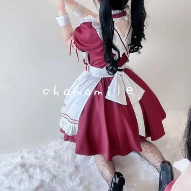 L〜LL メイド服  ロリータ　赤　レッド　コスプレ　サンタ　クリスマス　 エンタメ/ホビーのコスプレ(衣装一式)の商品写真