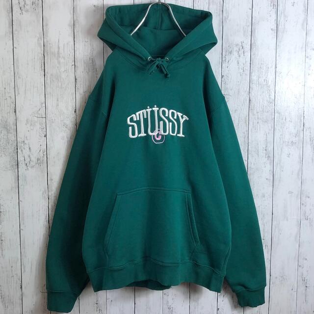 【美品】STUSSY ステューシー Sロゴ 刺繍 ゆるだぼ  深緑 Lサイズ