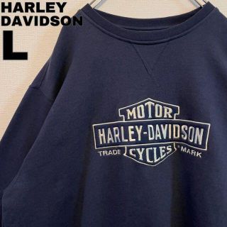 ハーレーダビッドソン(Harley Davidson)のハーレーダビッドソン 刺繍ビッグロゴスウェット 紺ネイビーシルバーL USA古着(スウェット)