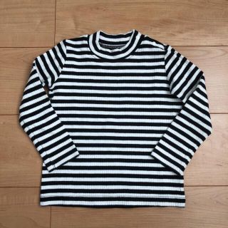 ユニクロ　リブハイネックT 90 ボーダーカットソー 長袖(Tシャツ/カットソー)