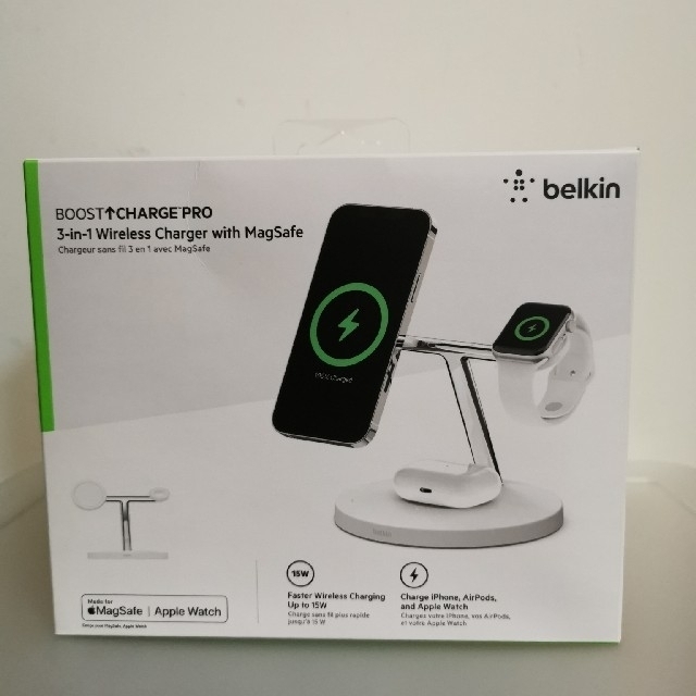 Belkin Mag Safe 3 in 1ワイヤレス充電スタンド ホワイト 最も優遇の