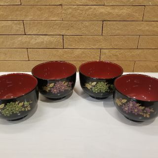 お椀　4個セット　正月お雑煮　花柄(食器)