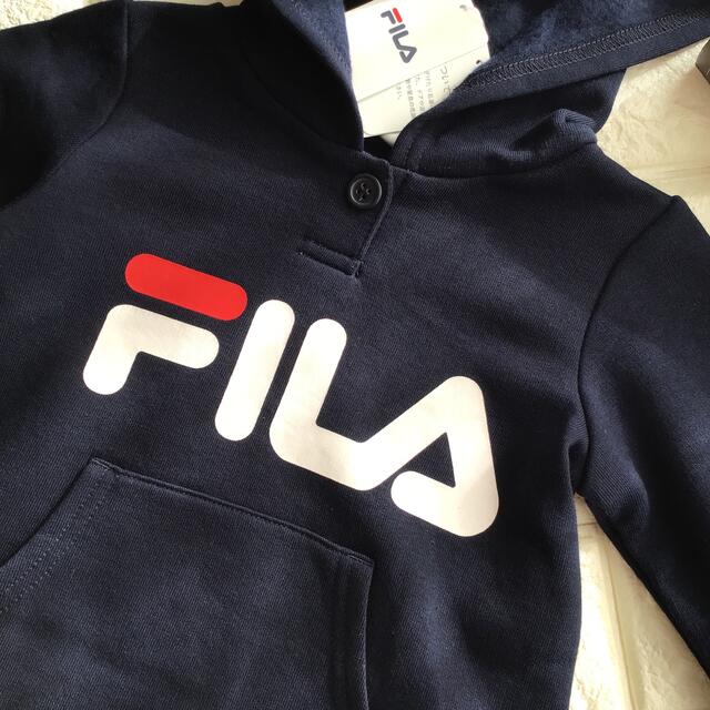 FILA(フィラ)の【90】フィラ FILA フード付 長袖 裏起毛 ワンピース チュニック 紺 キッズ/ベビー/マタニティのキッズ服女の子用(90cm~)(ワンピース)の商品写真