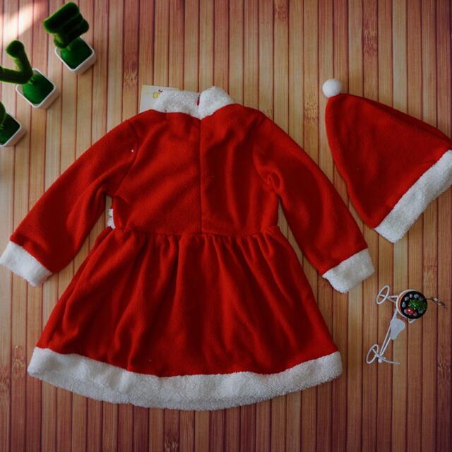 ☆Xmas☆クリスマス 女の子 サンタコスプレワンピース♪ 2点セット　90cm キッズ/ベビー/マタニティのキッズ服女の子用(90cm~)(ワンピース)の商品写真