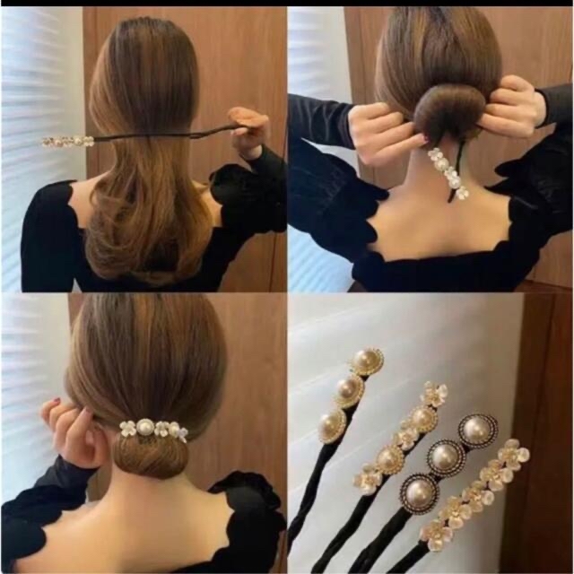 ヘアアクセサリー　お団子メーカー　髪留め　ヘアアレンジ　パール　ワイヤ入　真珠 レディースのヘアアクセサリー(ヘアバンド)の商品写真