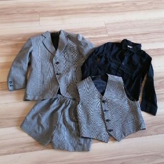 エイチアンドエム(H&M)のフォーマルスーツ4点セット★グレーチェックH&M黒シャツ110㎝★USED(ドレス/フォーマル)