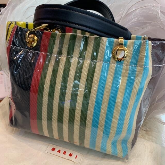 Marni - MARNI マルニ グロッシーグリップ ストライプトートバッグ Sの