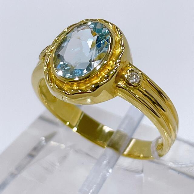 にダイヤモ⑶ K18 リングの通販 by Su's shop|ラクマ アクアマリン ...