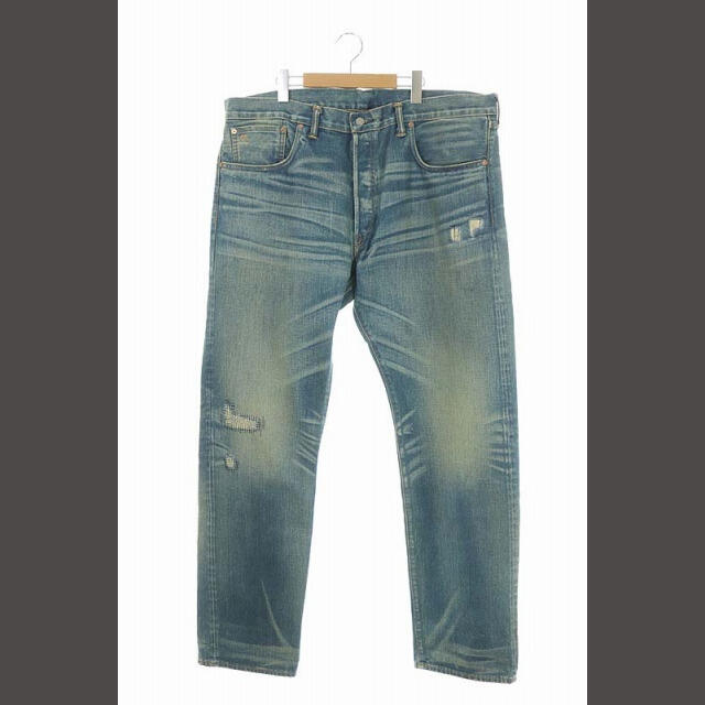 ダブルアールエル リペア加工デニムパンツ ジーンズ ストレート ボタン