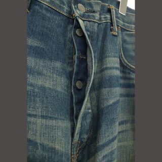 ダブルアールエル リペア加工デニムパンツ ジーンズ ストレート ボタン