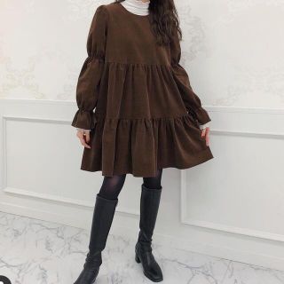 ザラ(ZARA)のmybalentin コーデュロイティアードワンピース(ミニワンピース)