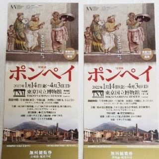 特別展　ポンペイ　2枚　無料観覧券(美術館/博物館)