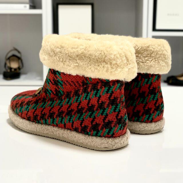 Gucci - 3566 グッチ ホースビット 千鳥格子柄 ムートンブーツ レッド