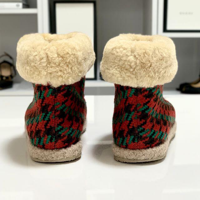 Gucci - 3566 グッチ ホースビット 千鳥格子柄 ムートンブーツ レッド