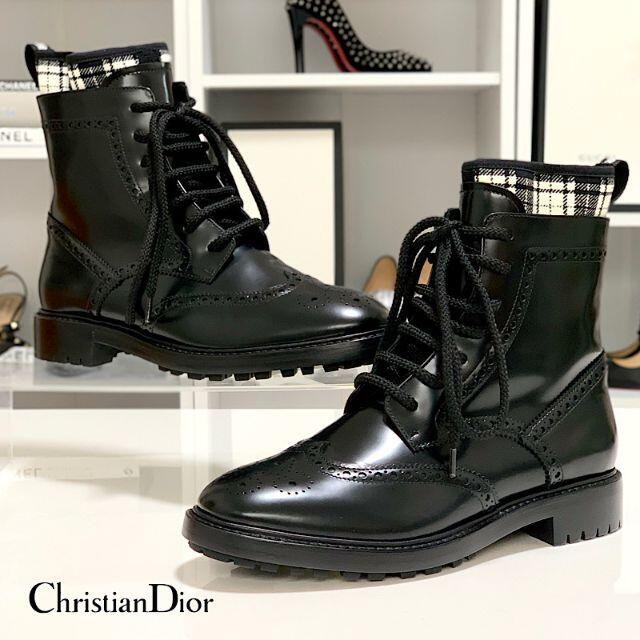 割引発見 Dior Christian - ブラック ショートブーツ レースアップ レザー クリスチャンディオール 3335 ブーツ