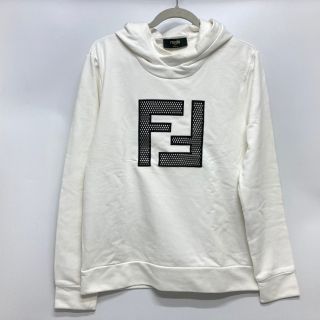 フェンディ(FENDI)のフェンディ FENDI FFロゴ マイクロメッシュ FAF535 フーディー スウェット パーカー コットン ホワイト(パーカー)