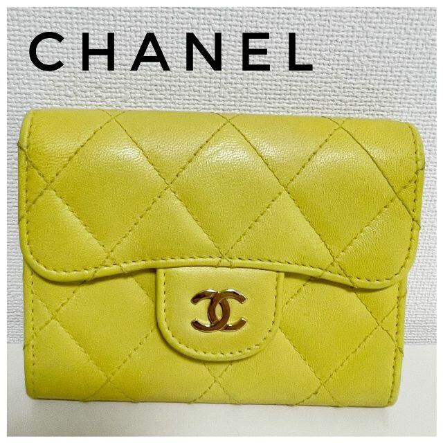 希少 黒入荷！ 【美品】CHANEL ラムスキン コインケース イエロー