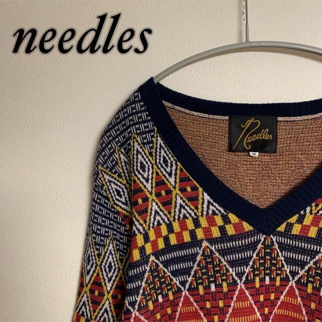 Needles(ニードルス)の【希少】needles ニードルズ　ネイティブ柄　Vネック　ニット　総柄 メンズのトップス(ニット/セーター)の商品写真