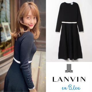 ランバンオンブルー(LANVIN en Bleu)のランバンオンブルー　フィットアンドフレアニットワンピース(ひざ丈ワンピース)