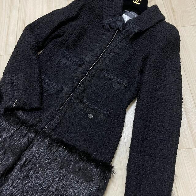 驚きの価格 CHANEL シャネル ロング ファー ツイード コート 美品
