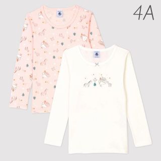 プチバトー(PETIT BATEAU)の新品未使用  プチバトー  長袖  Tシャツ  2枚組  4ans(Tシャツ/カットソー)