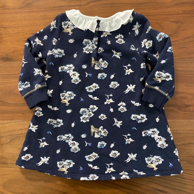 PETIT BATEAU(プチバトー)の【美品】プチバトー　スウェット　裏ボア　ワンピース　ネイビー　80 キッズ/ベビー/マタニティのベビー服(~85cm)(ワンピース)の商品写真