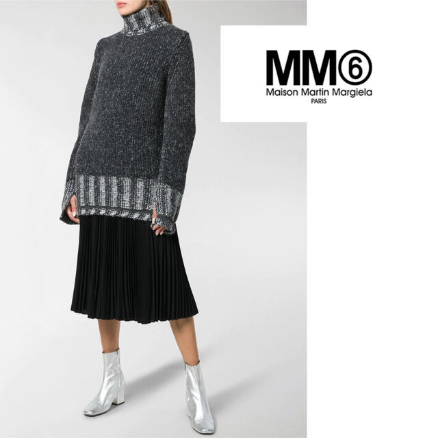 エム エム シックス メゾン マルジェラ MM6 MAISON MARGIELA 【大人もOK】キッズ ニットワンピース プルオーバー メタリックスレッド ハイネックセーター 2023年秋冬新作 M60479 MM01H