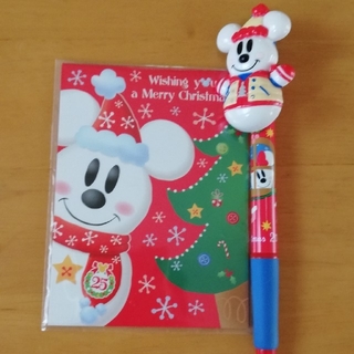 ディズニー(Disney)の東京ディズニーランド　ミッキーマウス　ボールペン（黒色）あぶらとり紙　2点セット(キャラクターグッズ)