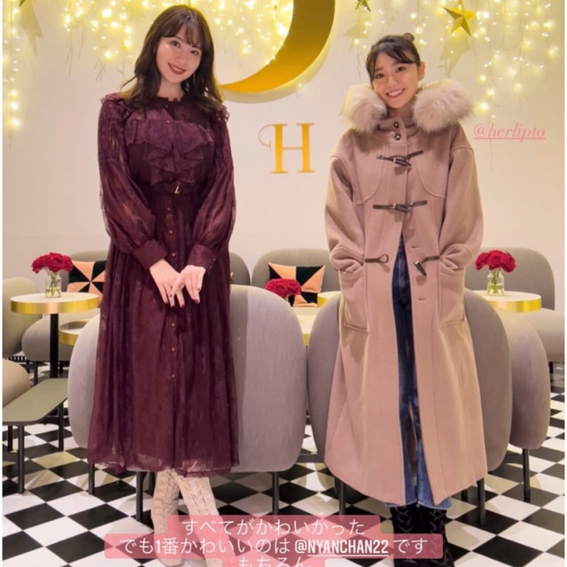 新品♡herlipto♡Faux Fur Hoodie Duffle Coat レディースのジャケット/アウター(ダッフルコート)の商品写真