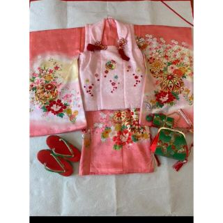 005 七五三　着物　三歳　正絹　お宮参りから　ピンク　刺繍(和服/着物)