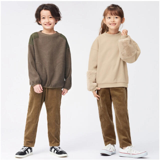 GU(ジーユー)の1回着用のみ★GU【KIDS(男女兼用)コーデュロイシェフパンツ】150／茶色 キッズ/ベビー/マタニティのキッズ服男の子用(90cm~)(パンツ/スパッツ)の商品写真