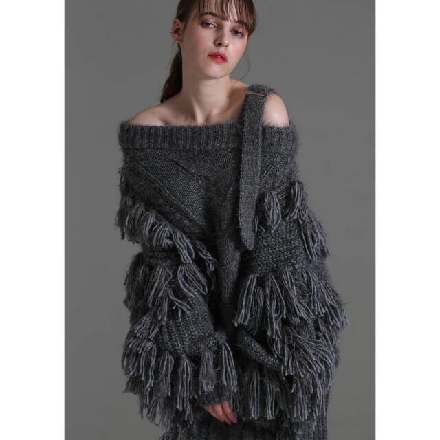 riu Shoulder belt fringe knit - ニット/セーター