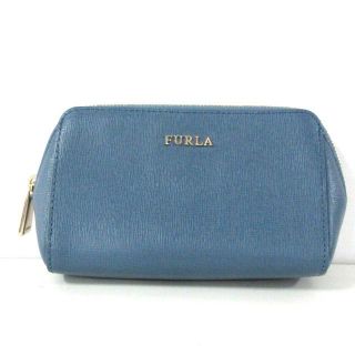 フルラ(Furla)のフルラ ポーチ美品  - ブルーグレー レザー(ポーチ)