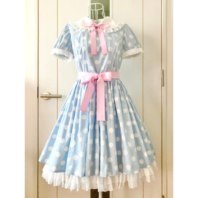 ★Angelic Pretty★ドット柄レトロドーリーOP(サックス×ピンク)