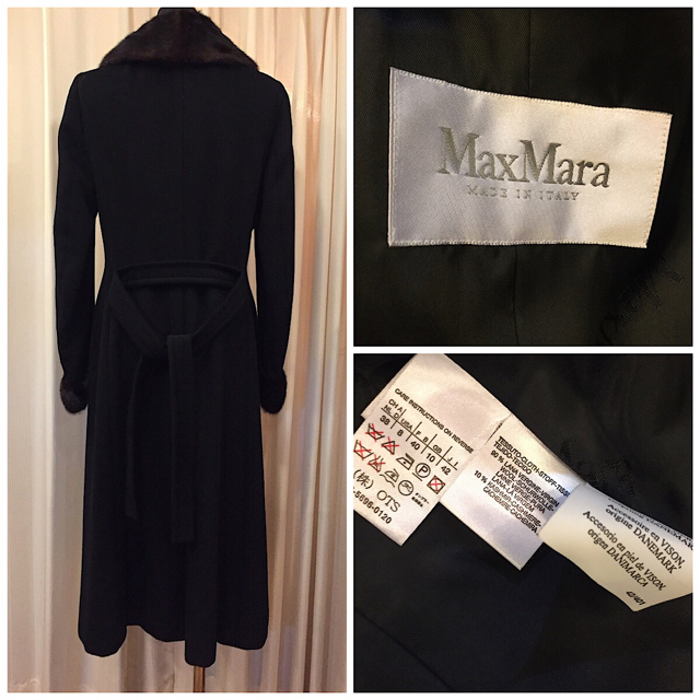 Max Mara(マックスマーラ)のMaxMara マックスマーラ ウール ロングコート ブラック ミンクファー レディースのジャケット/アウター(ロングコート)の商品写真