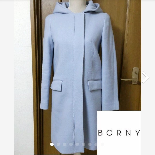 BORNY(ボルニー)のBORNY ボルニー カシミヤ 混 2way ウール コート S 水色 美品 レディースのジャケット/アウター(ノーカラージャケット)の商品写真