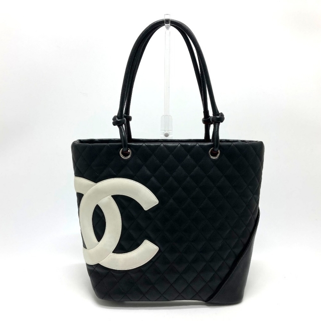 シャネル CHANEL ミディアムラージ カンボンライン ココマーク ショルダーバッグ トートバッグ レザー ブラック×ホワイト