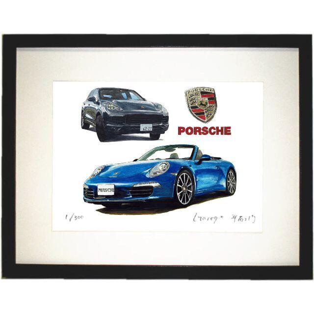 GC-2061ポルシェカイエン/911カレラ限定版画サイン額装作家平右ヱ門自動車