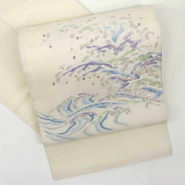 《極上◆逸品手刺繍『蒋雪英』夏の絽織り名古屋帯■白◆正絹着物◆NS8-26》