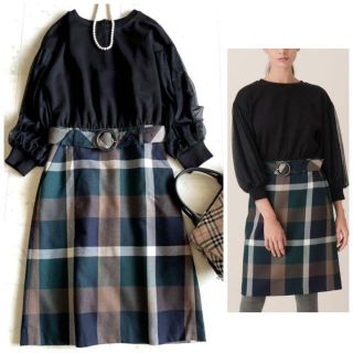 バーバリーブルーレーベル(BURBERRY BLUE LABEL)の963 極美品♪ブルーレーベルクレストブリッジ チュール袖 切替ワンピース(ひざ丈ワンピース)