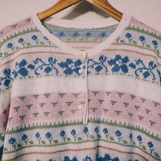 昭和レトロ古着★花模様ゆったりセーター(ニット/セーター)