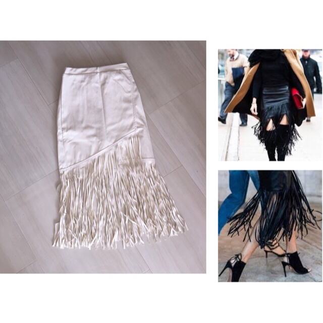 ZARA(ザラ)のフェイクレザー  ミモレ丈  変形フリンジ スカート レディースのスカート(ロングスカート)の商品写真