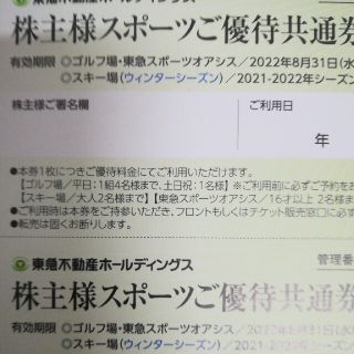 東急不動産　株主優待券　株主様スポーツご優待共通券2枚(スキー場)