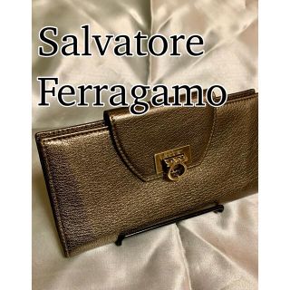 サルヴァトーレフェラガモ(Salvatore Ferragamo)の美品☆サルバトーレフェラガモ ガンチーニ 長財布 2つ折り レザー ゴールド(財布)