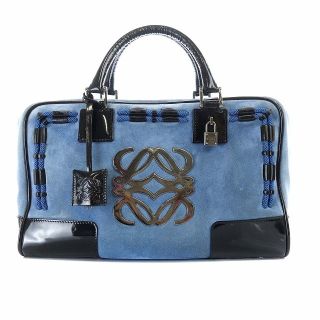 ロエベ(LOEWE)のロエベ アマソナ36 ハンドバッグ ボストンバッグ アナグラム スエード 青 黒(ハンドバッグ)