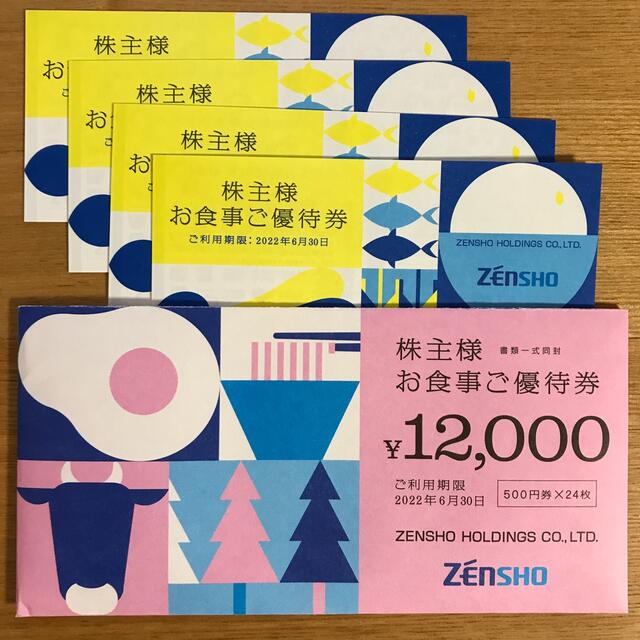 ゼンショー株主優待券12000円分（500円券x 24枚）2022年 6月30日