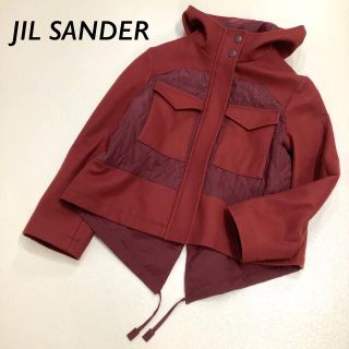 【美品】JIL SANDER NAVY イタリア製 フード コート バーガンディ(ブルゾン)